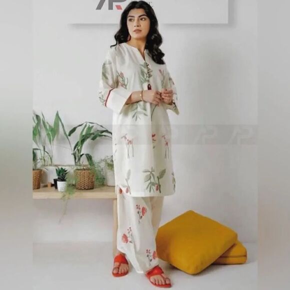 ETHNIC PK PAKISTANI DESIGNER FLORAL PRINT DRESS 1 PIECE KURTA - Picture 1 of 5